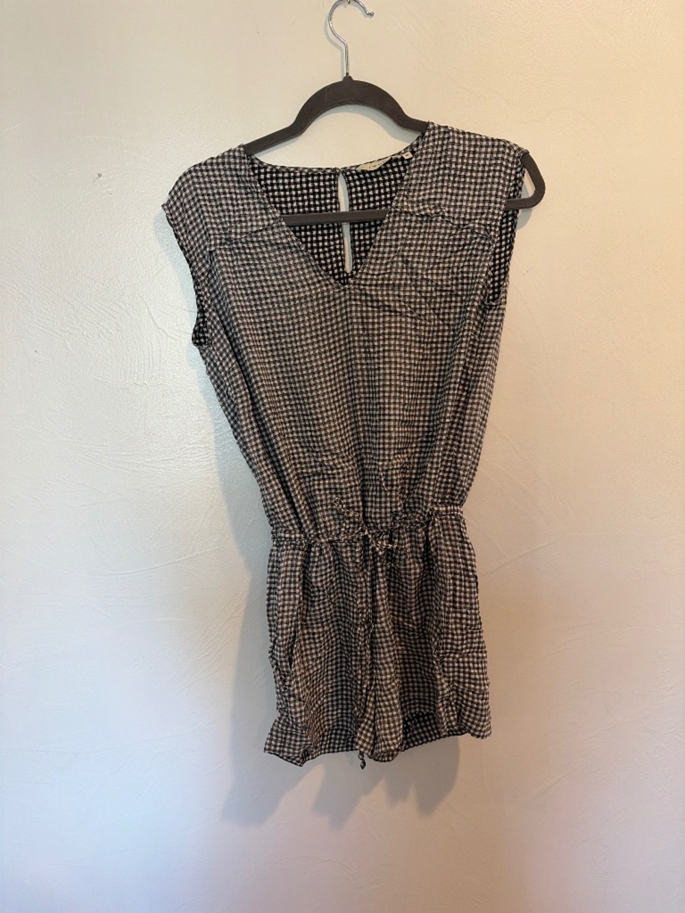 Tylho Black and White Gingham Drawstring Waist Romper XS